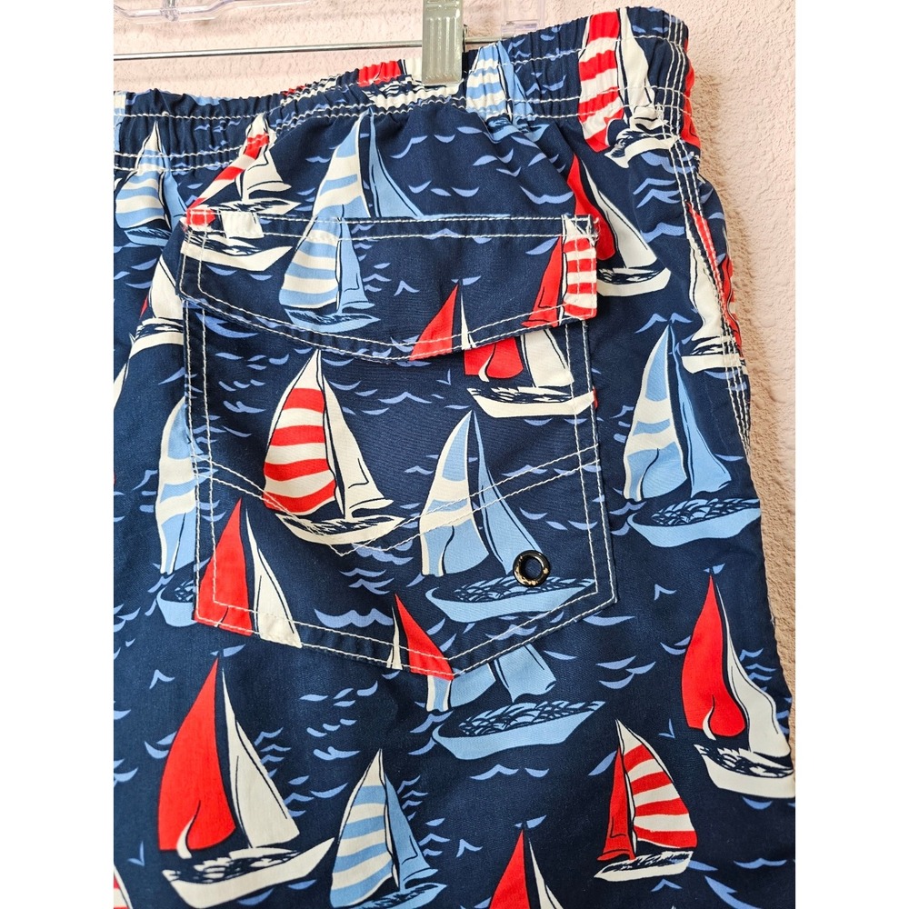 Mens Sailboat Print Swim Trunks Navy Blue‎ Red White XL Nautical Shorts Beach - Picture 5 of 7